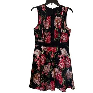 Disney Princess Juniors Mini Dress Medium Sleeveless Fit & Flare Black Floral